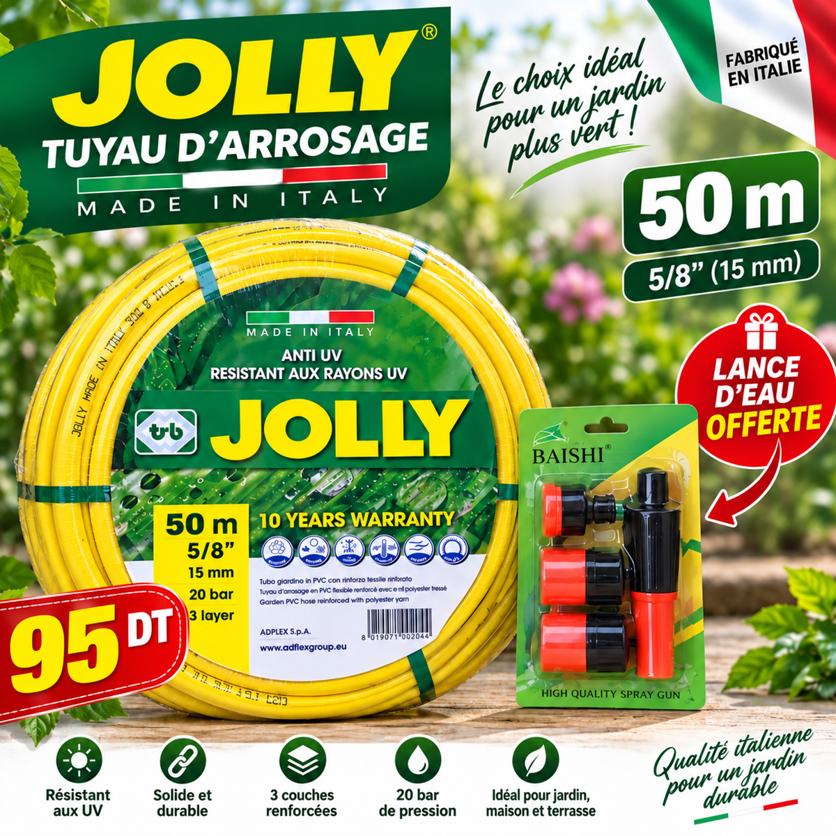 Kit tuyaux d'arrosage 50m + lance d'eau gratuite